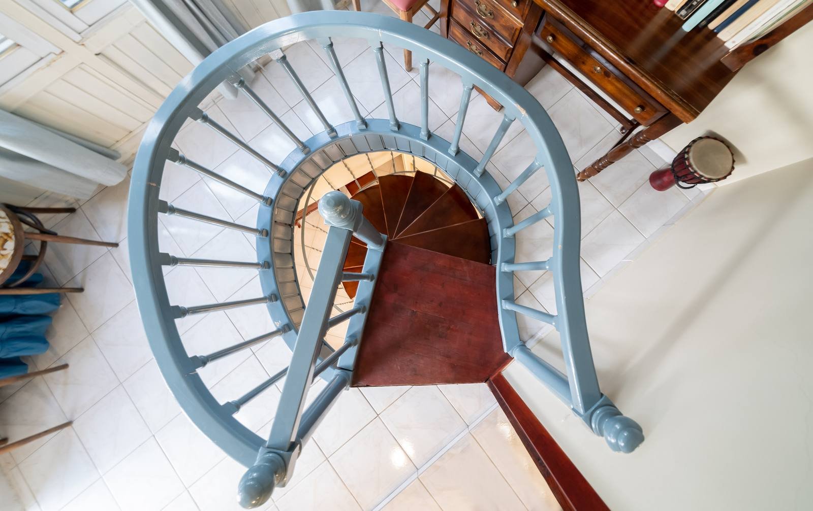 The blue spiral staircase seen from above
