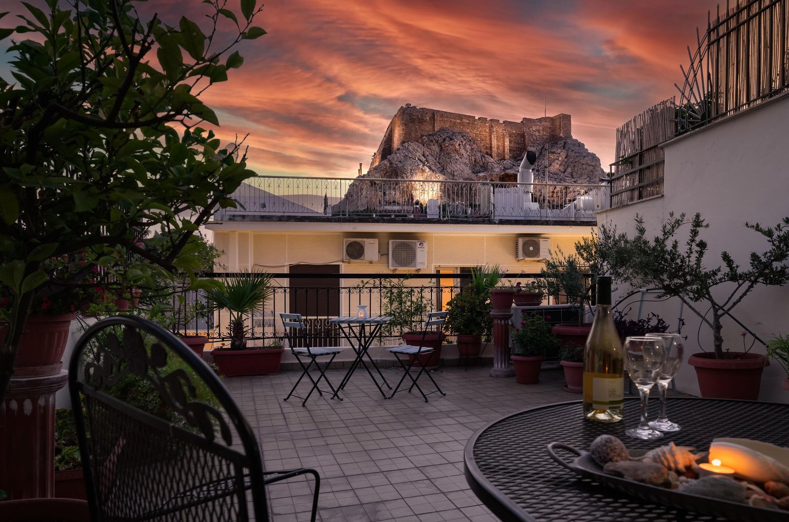 The Acropolis at sunset seen from the terrace of Villa127